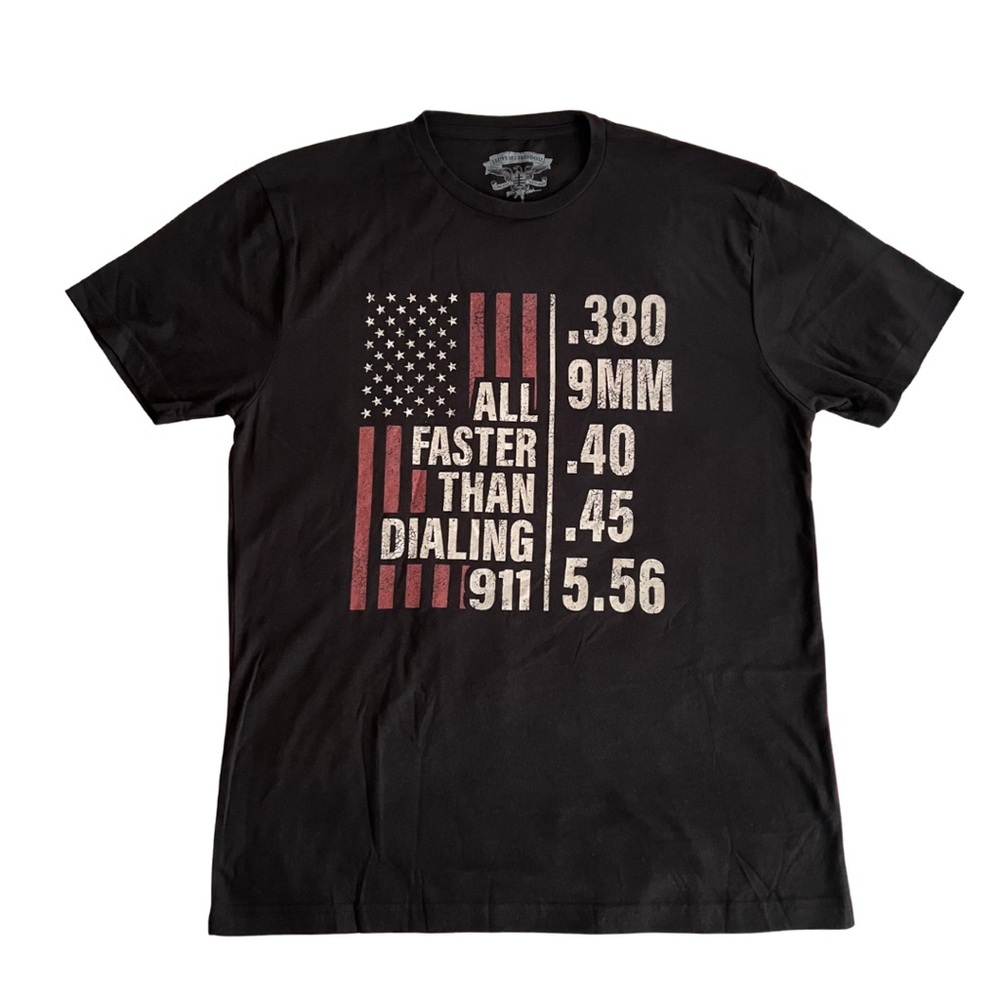 I Love My Freedom Men’s Black All Faster Than Dialing 911 T-shirt